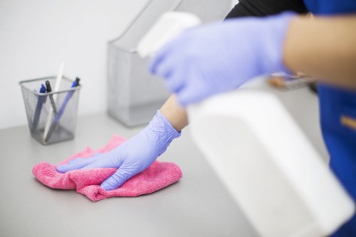 Technician examining a cleaned carpet section for issues