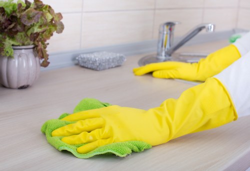 Local cleaner carrying out routine cleaning in an N2 flat or apartment